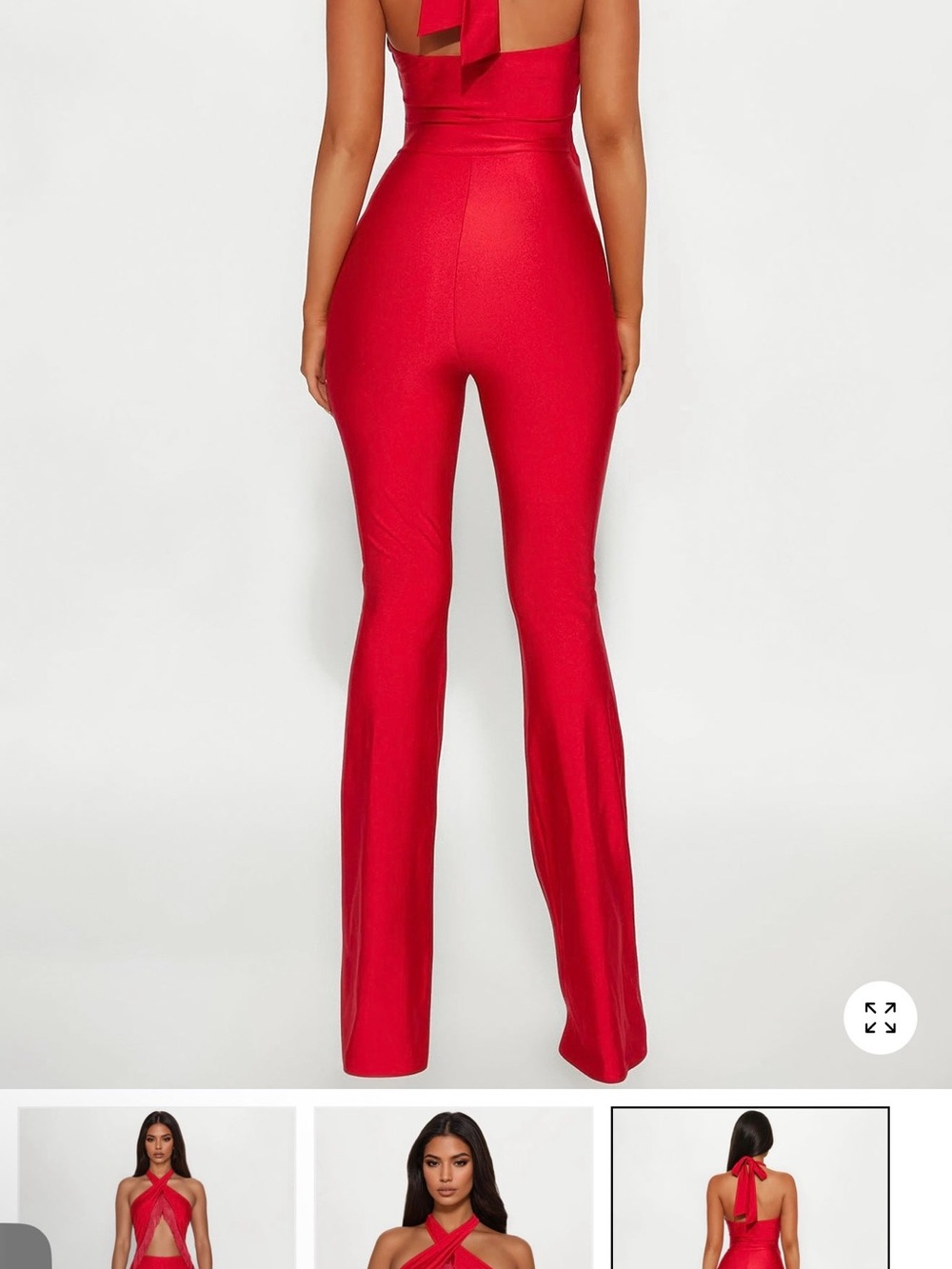Fashion Nova Red High-Waist Flare Jumpsuit